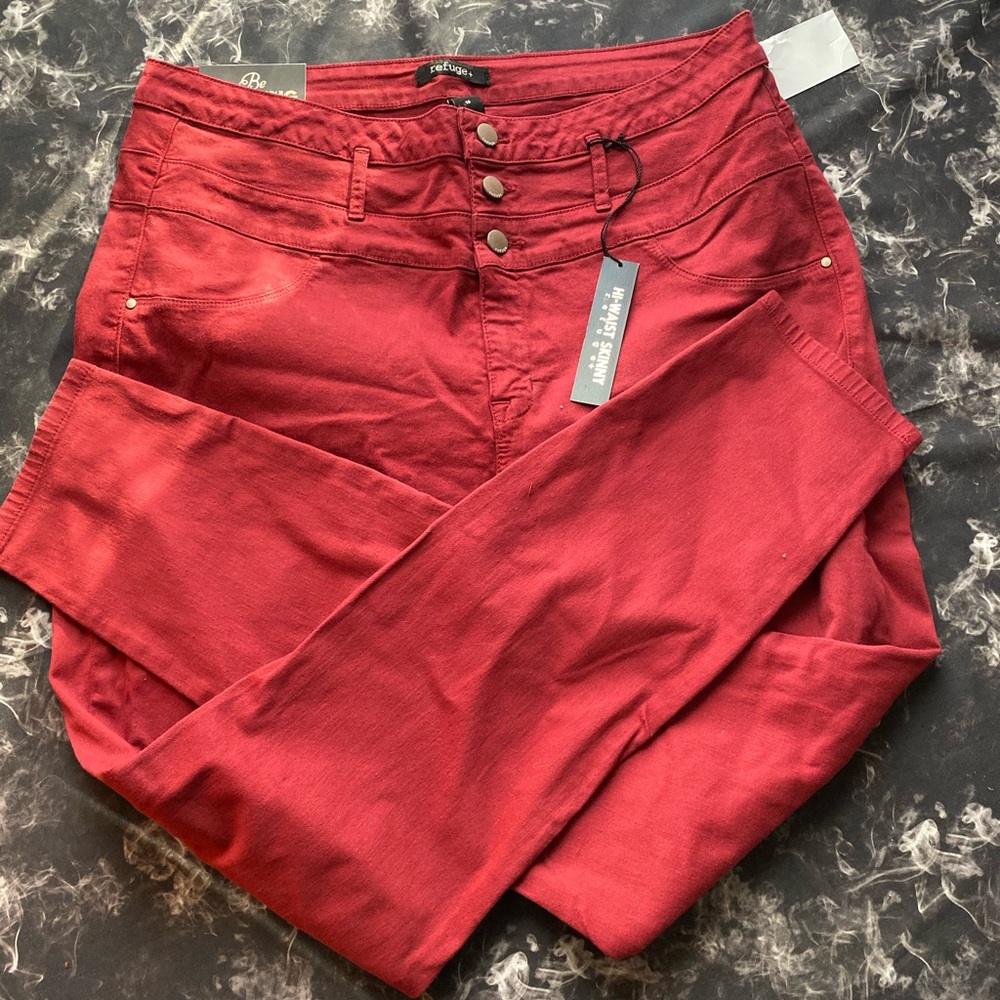 High waisted red jeans